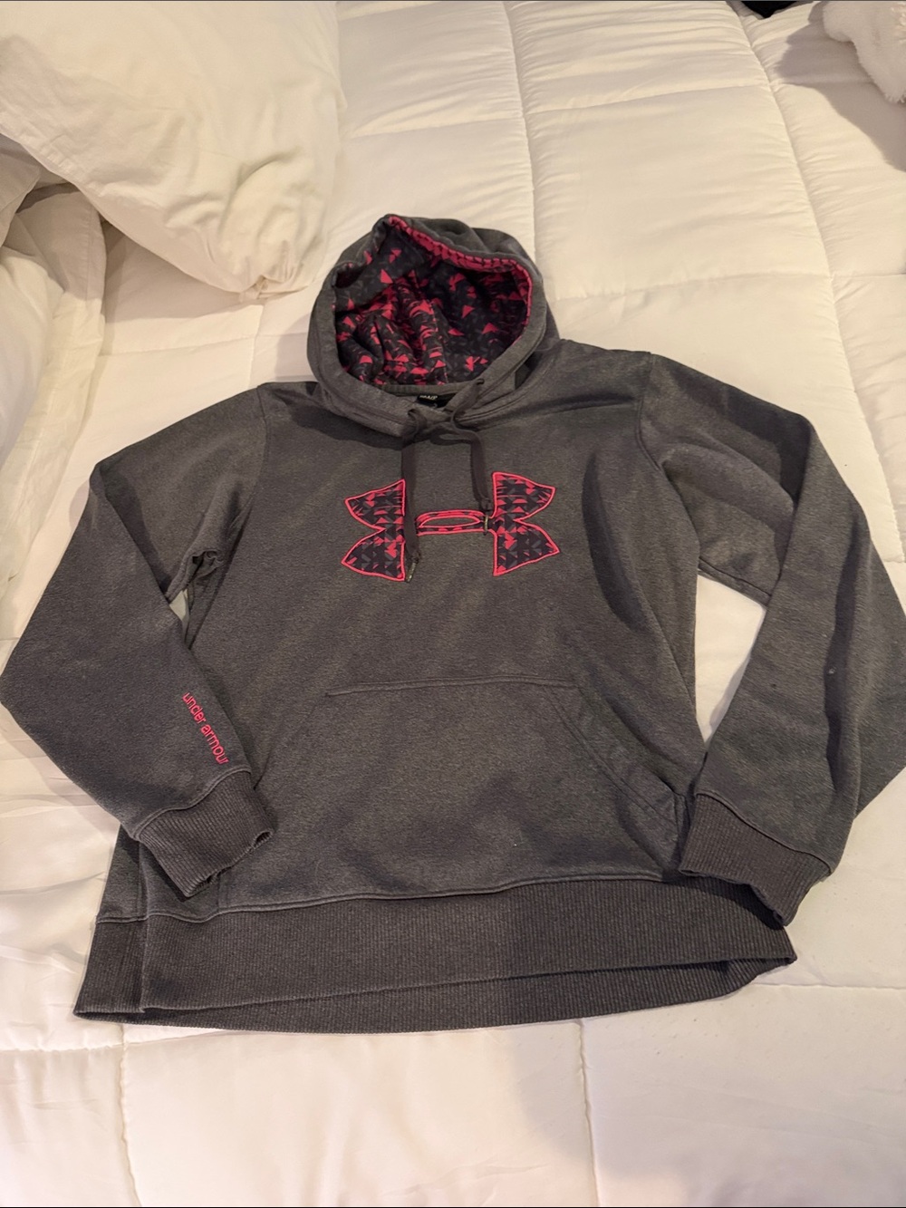 Under Armour Gray Pullover Hoodie with Pink Logo